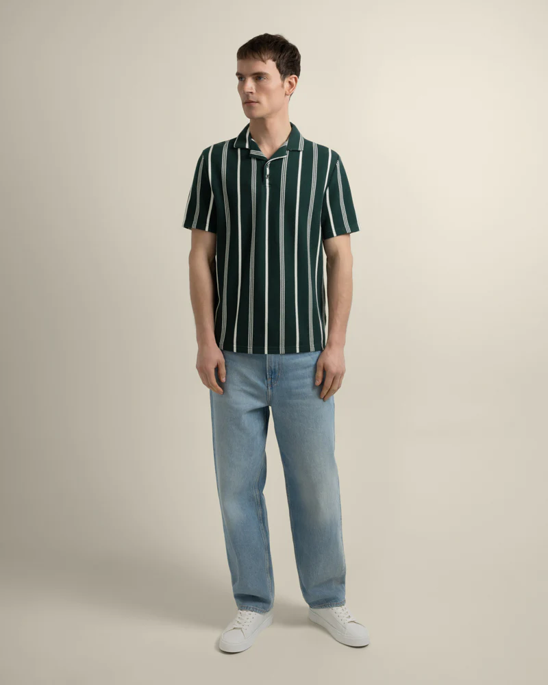 Bakken - Green Striped Polo Shirt - Image 2