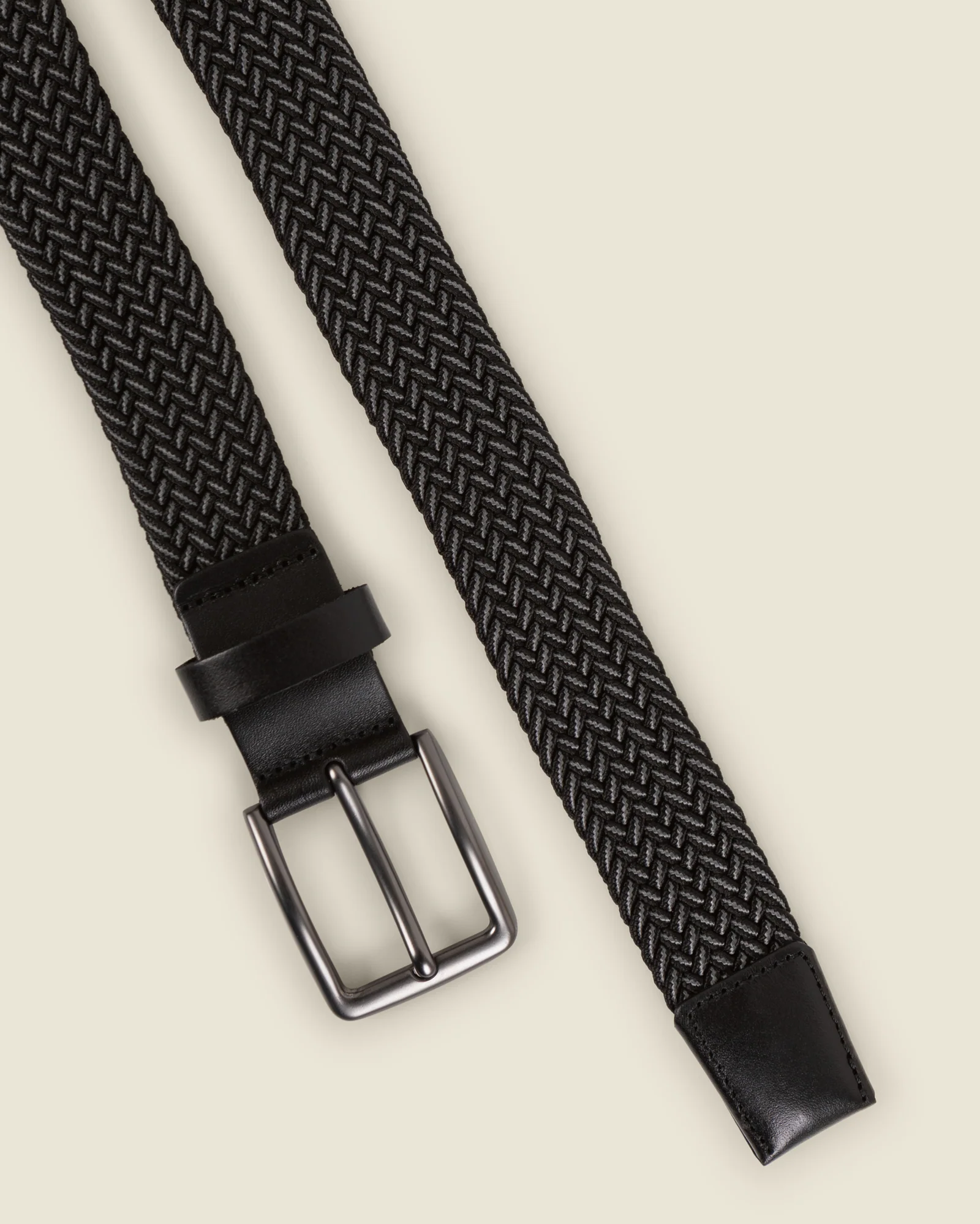 Reso - Black & Grey Stitch Detail Woven Casual Stretch Belt - Image 5