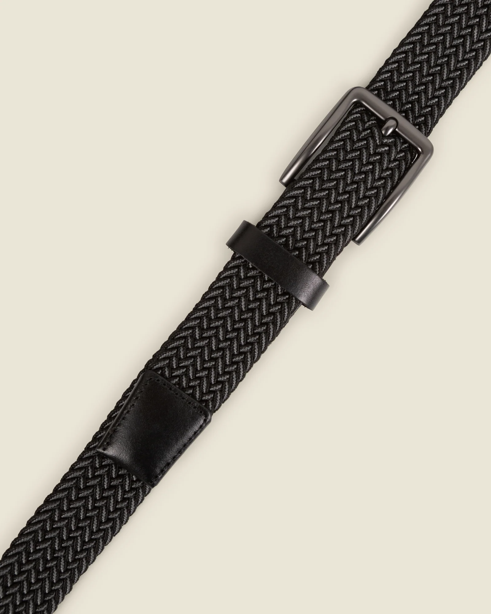 Reso - Black & Grey Stitch Detail Woven Casual Stretch Belt - Image 6