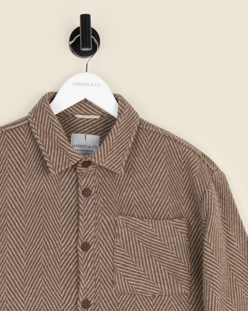 Brown & Stone Herringbone Textured Overshirt - Image 8