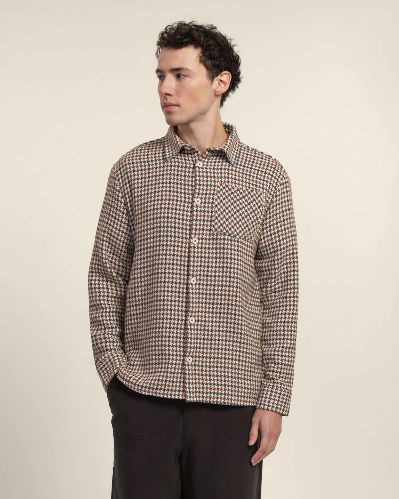 Cream, Rust & Charcoal Houndstooth Textured Overshirt - Image 4