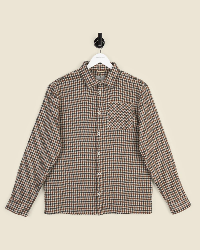 Cream, Rust & Charcoal Houndstooth Textured Overshirt - Image 7