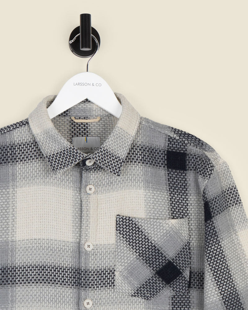 Cream With Navy Check Textured Overshirt - Image 8