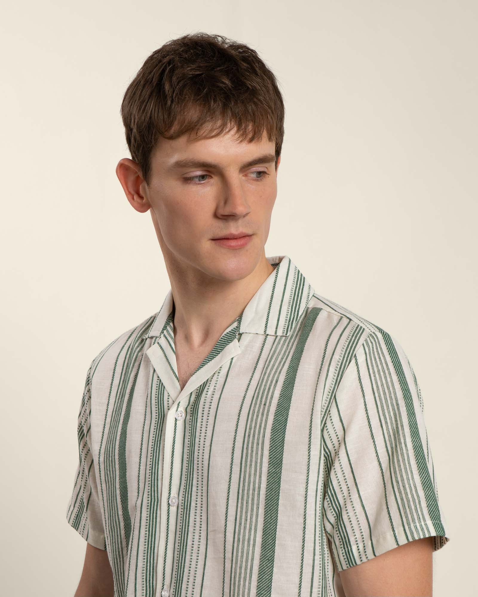 Green Striped Short Sleeve Shirt - Image 3
