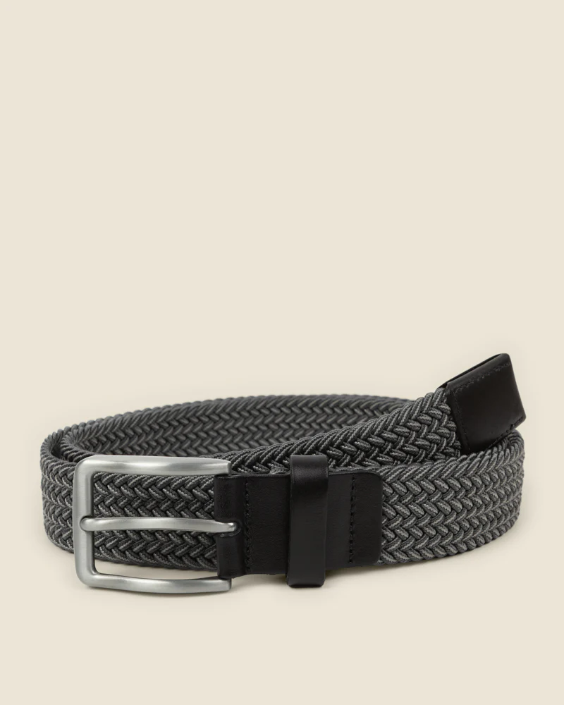 Grey & White Stitch Detail Woven Casual Stretch Belt - Image 4