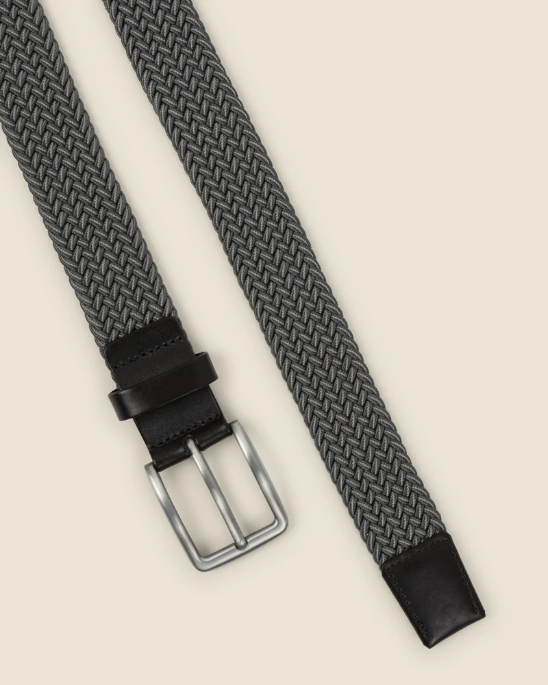 Grey & White Stitch Detail Woven Casual Stretch Belt - Image 5