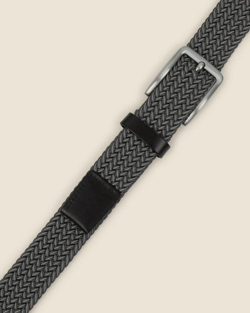 Grey & White Stitch Detail Woven Casual Stretch Belt - Image 6