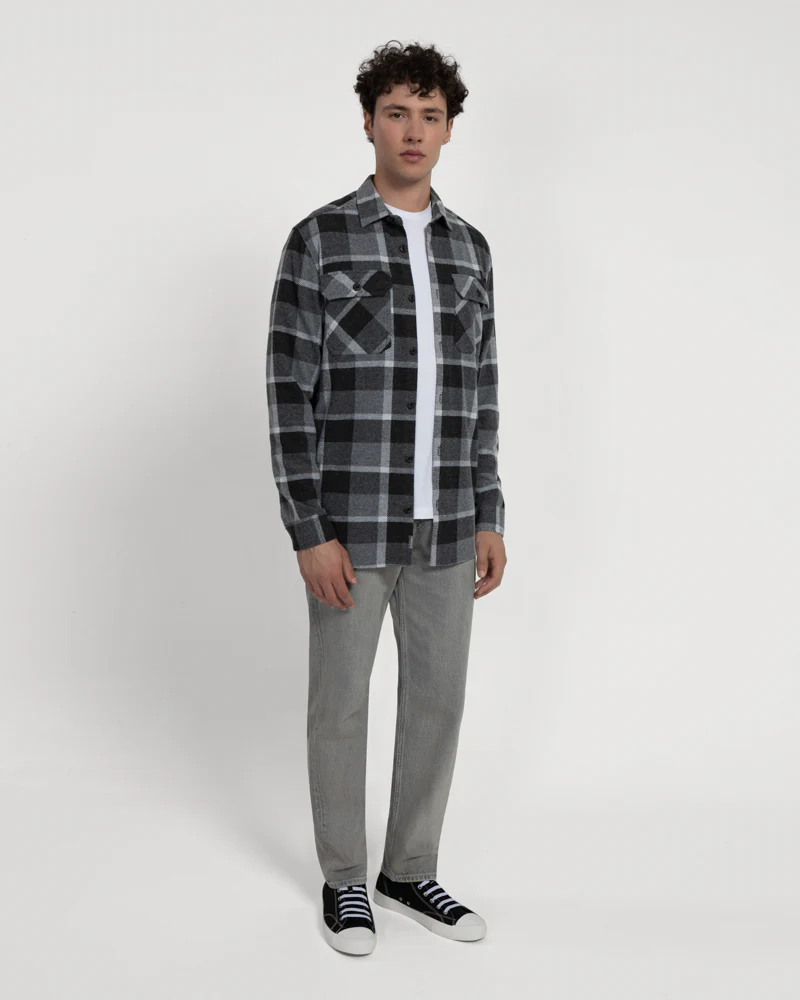 Grey Melange Check Jersey Casual Overshirt - Image 4