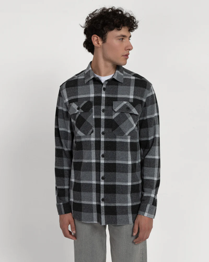 Grey Melange Check Jersey Casual Overshirt - Image 5