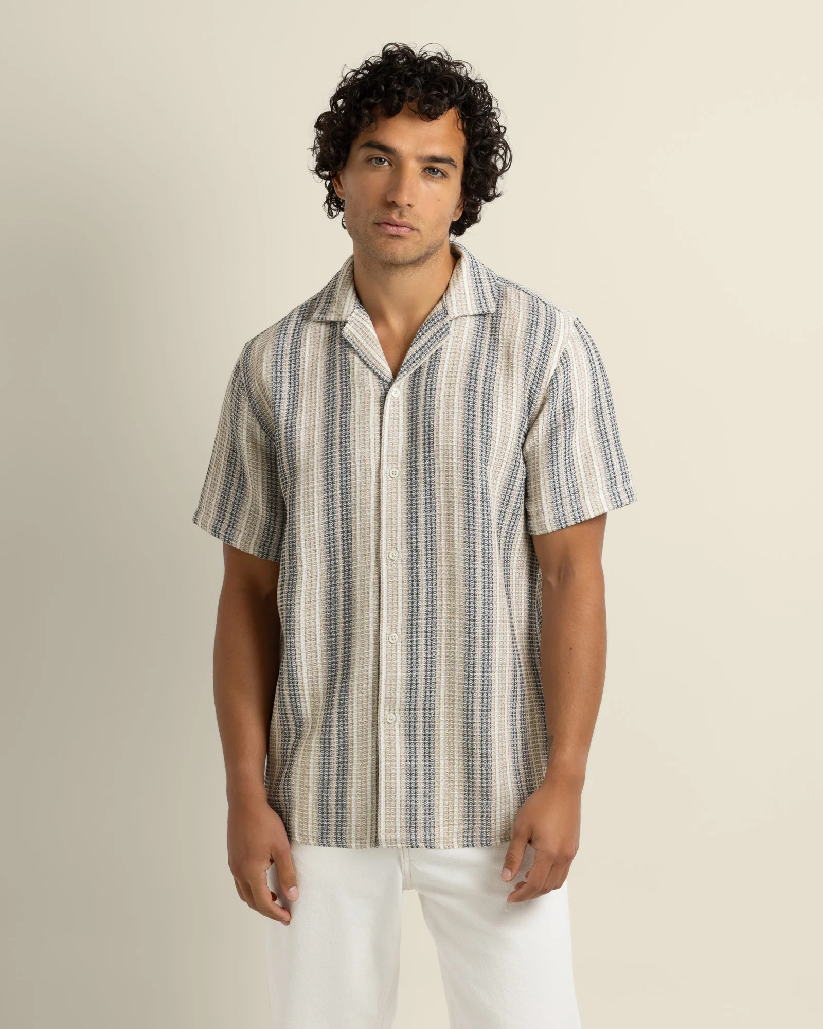 Ivar - Waffle Jacquard Stripe Short Sleeve Shirt