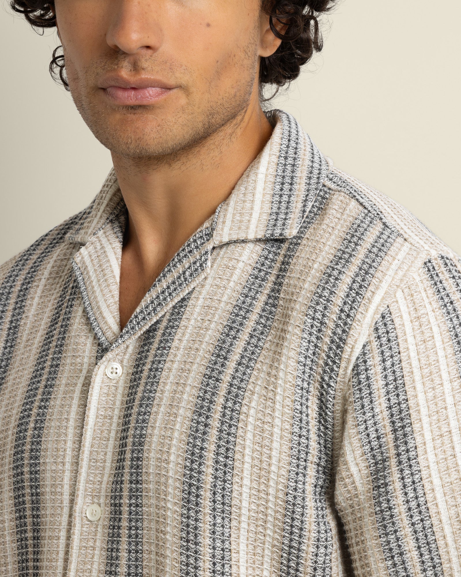 Ivar - Waffle Jacquard Stripe Short Sleeve Shirt - Image 3
