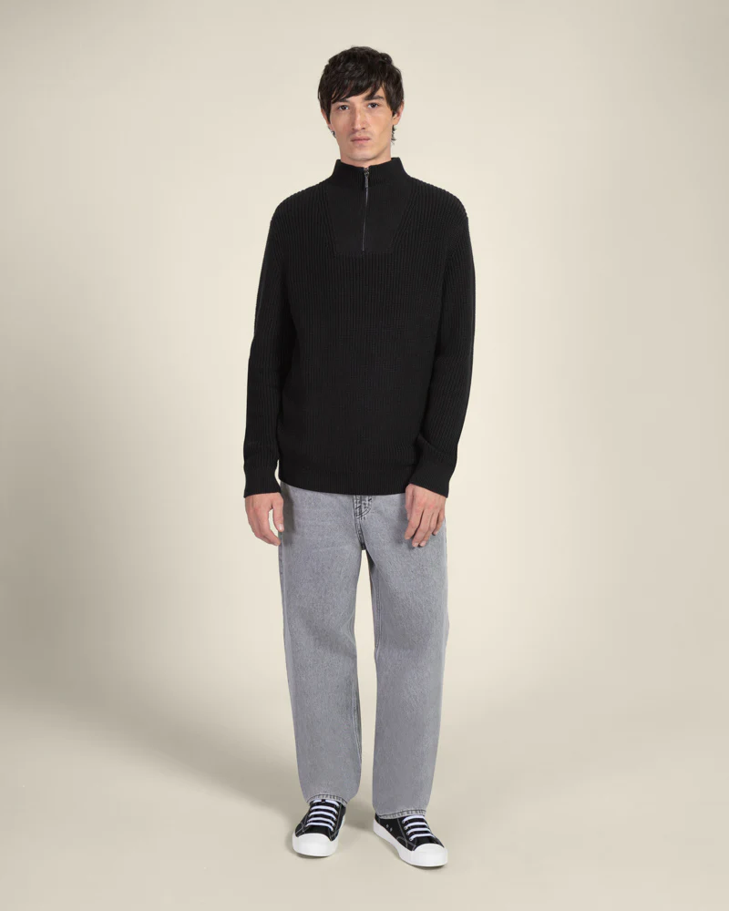 Rib Panel Knitted 1/4 Zip Sweater - Image 4