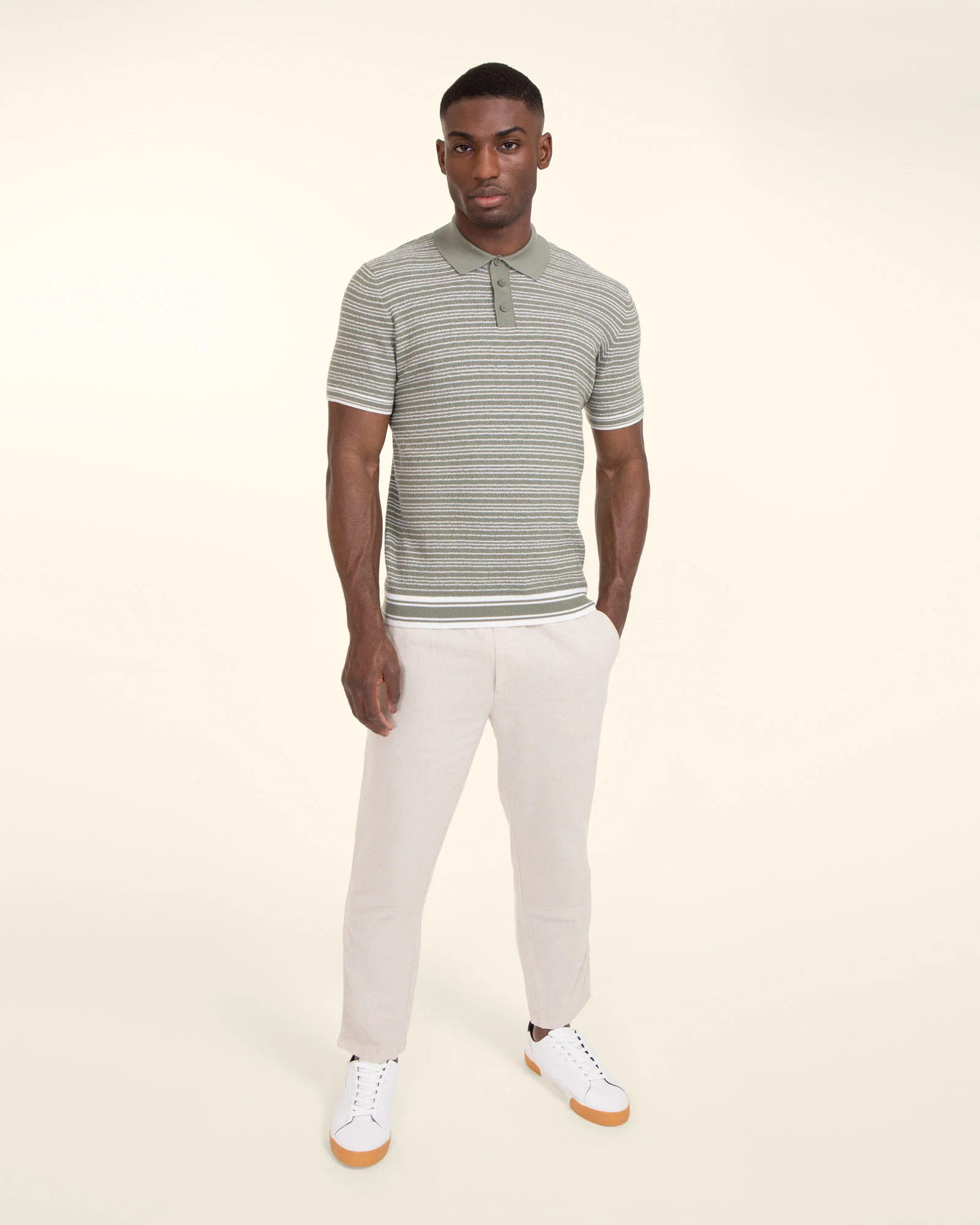 Knitted Polo Shirt With Horizontal Stripe - Image 7