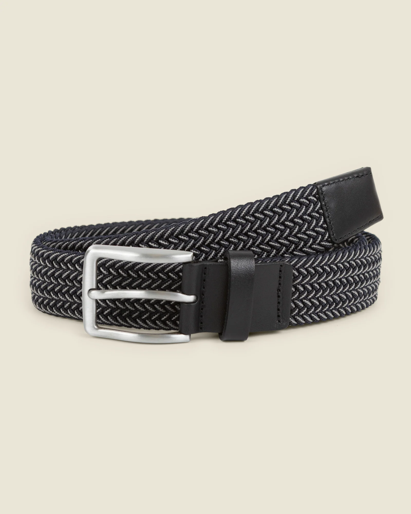 Turku - Navy & White Stitch Detail Woven Casual Stretch Belt - Image 4