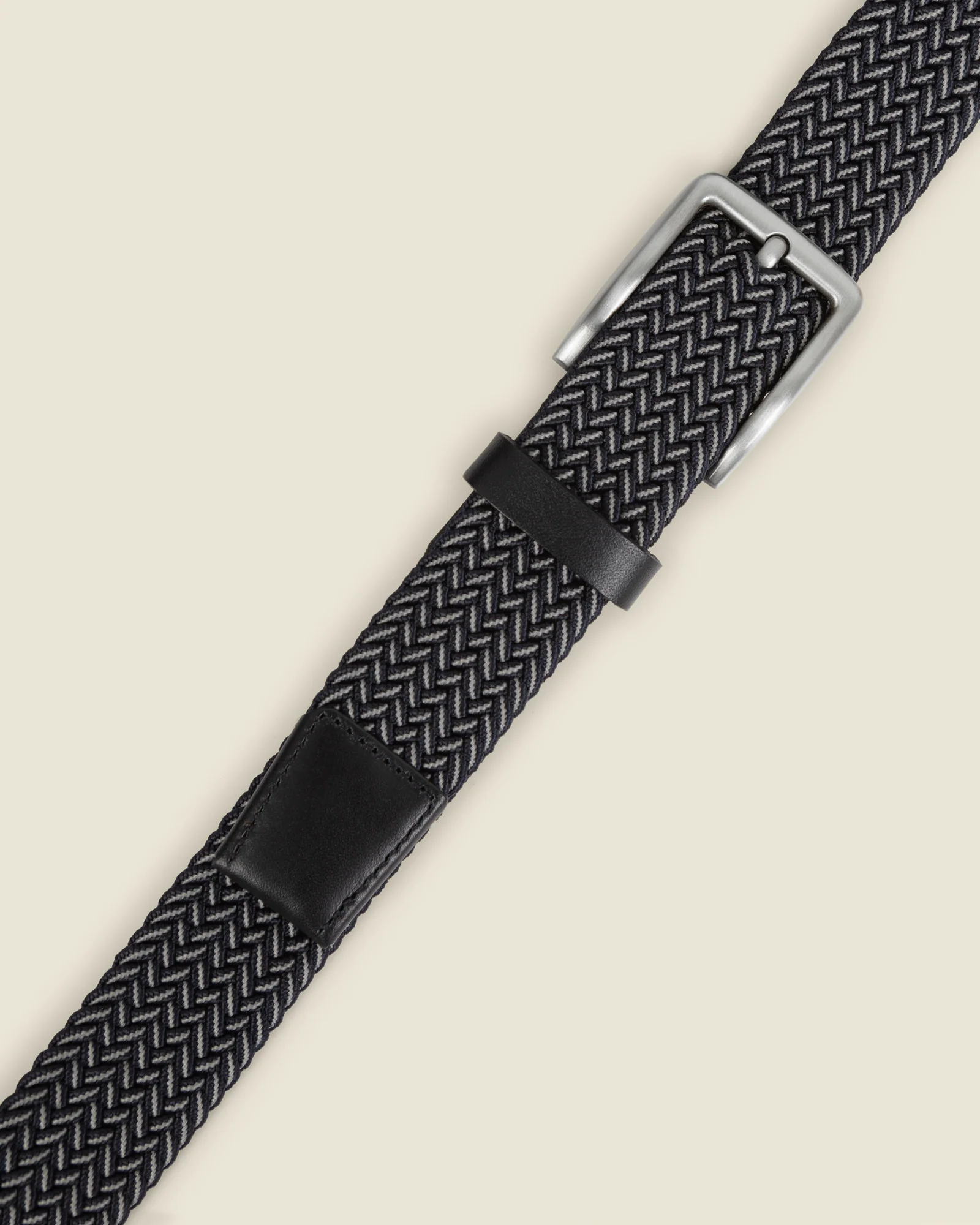 Turku - Navy & White Stitch Detail Woven Casual Stretch Belt - Image 5