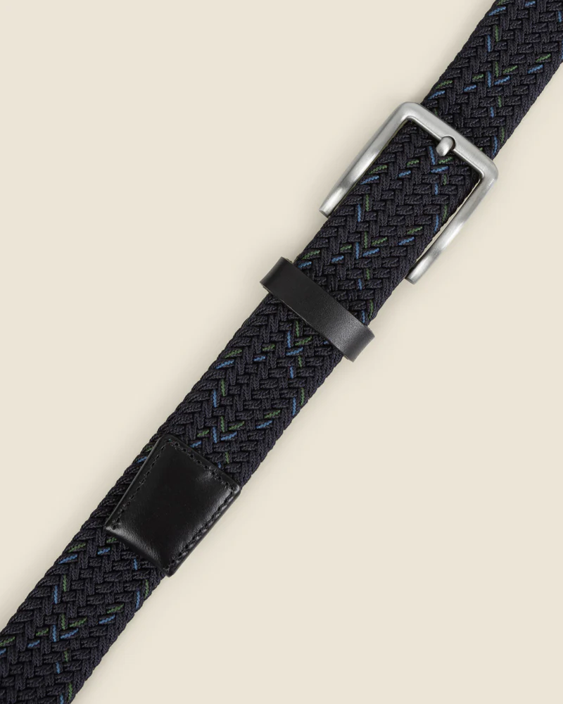 Tampere - Navy, Blue & Green Stitch Detail Woven Casual Stretch Belt - Image 3