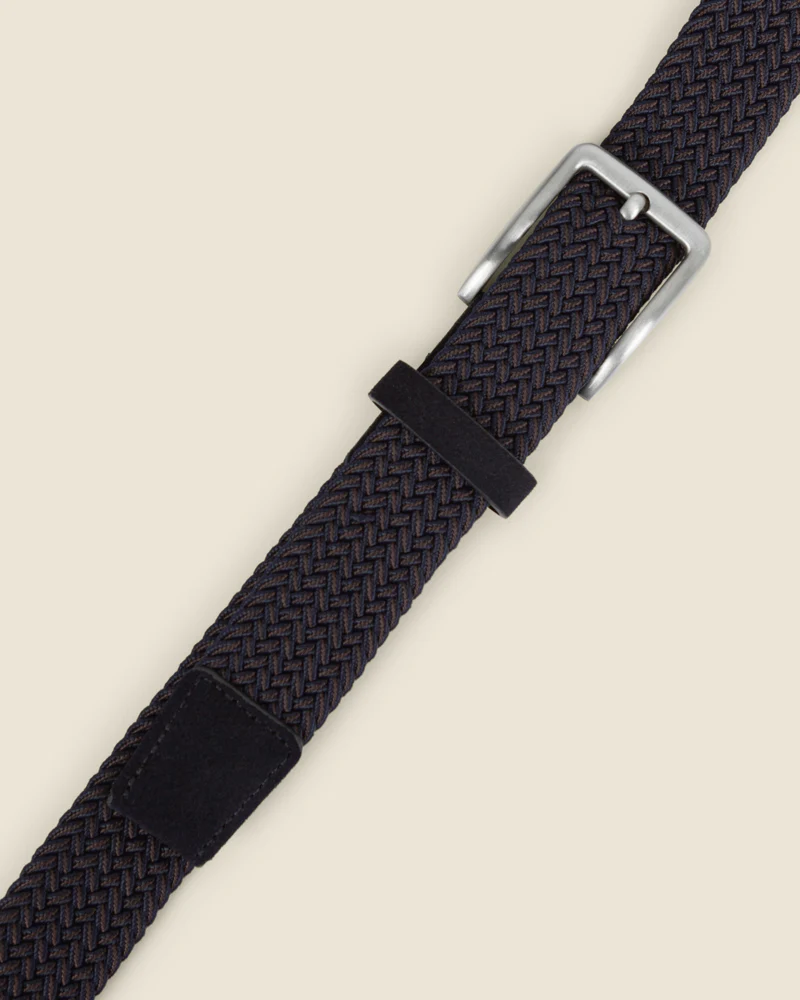 Somero - Navy & Brown Stitch Detail Woven Casual Stretch Belt - Image 3
