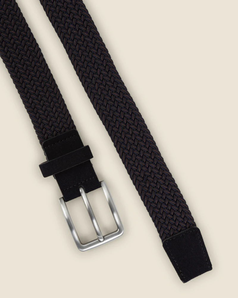Somero - Navy & Brown Stitch Detail Woven Casual Stretch Belt - Image 5