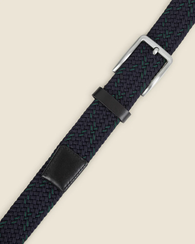 Ahtari - Navy & Green Stitch Detail Woven Casual Stretch Belt - Image 3