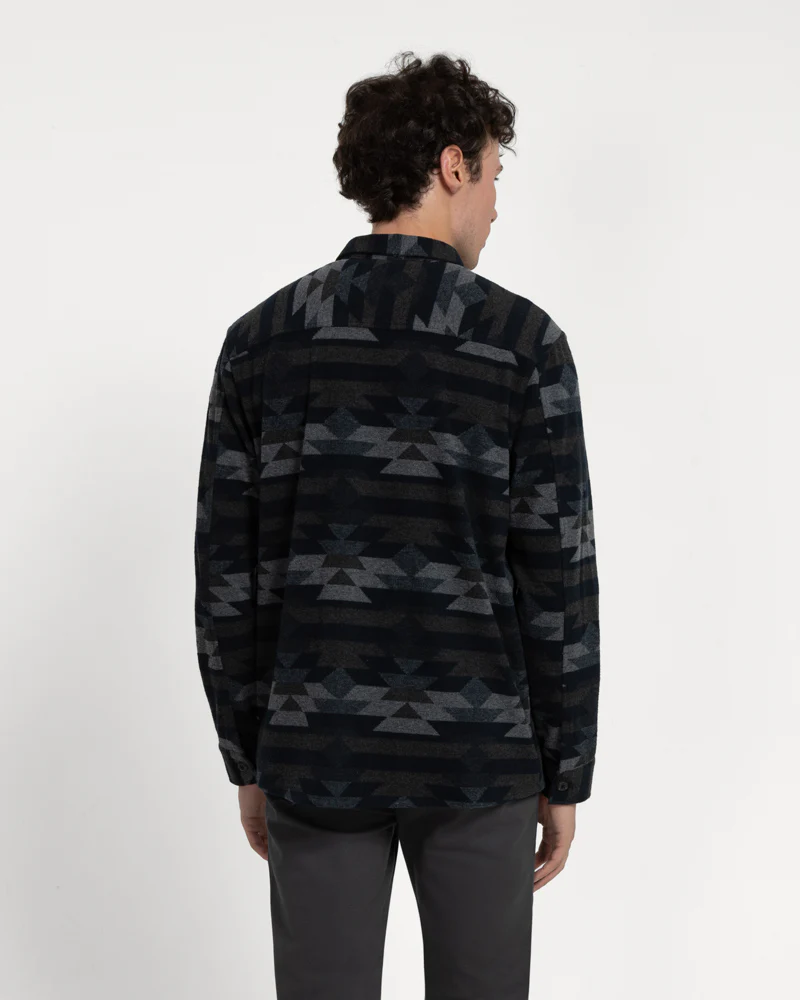 Navy Jersey Aztec Print Casual Overshirt - Image 7