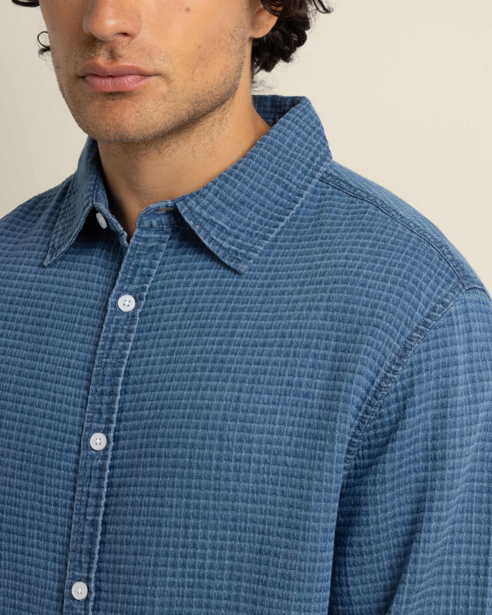 Niles - Grid Denim Long Sleeve Shirt - Image 4