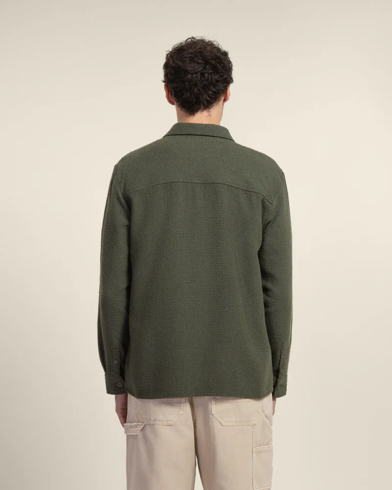 Olive Crosshatch Textured Overshirt - Image 6
