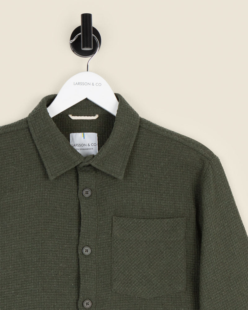 Olive Crosshatch Textured Overshirt - Image 8