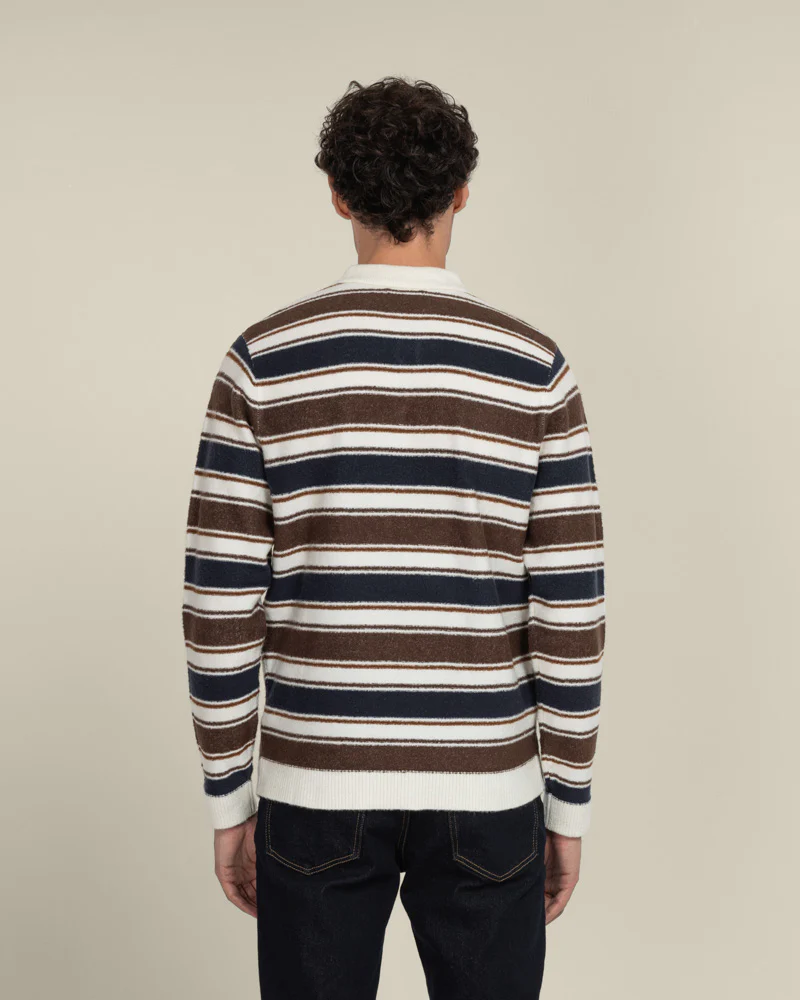 Osterby - Stripe Knitted Long Sleeve Polo Shirt - Image 10