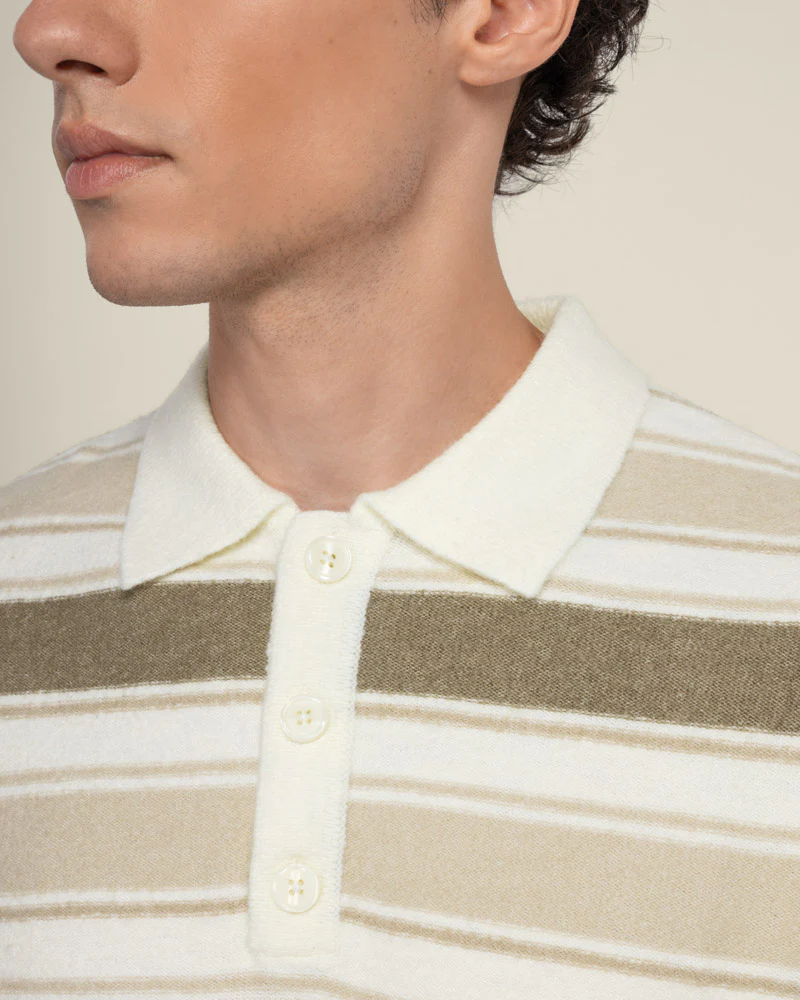Osterby - Stripe Knitted Long Sleeve Polo Shirt - Image 12