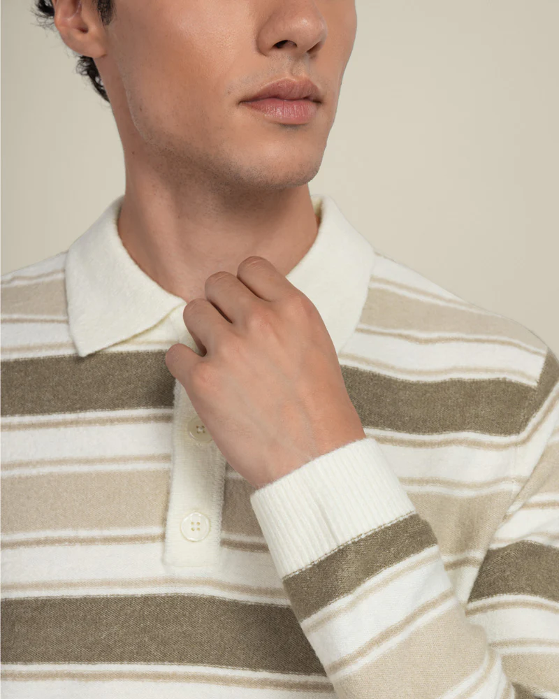 Osterby - Stripe Knitted Long Sleeve Polo Shirt - Image 14