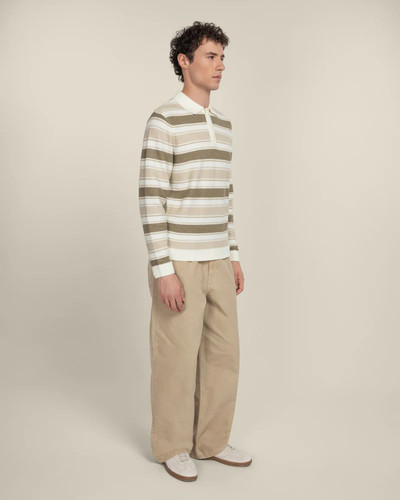 Osterby - Stripe Knitted Long Sleeve Polo Shirt - Image 15