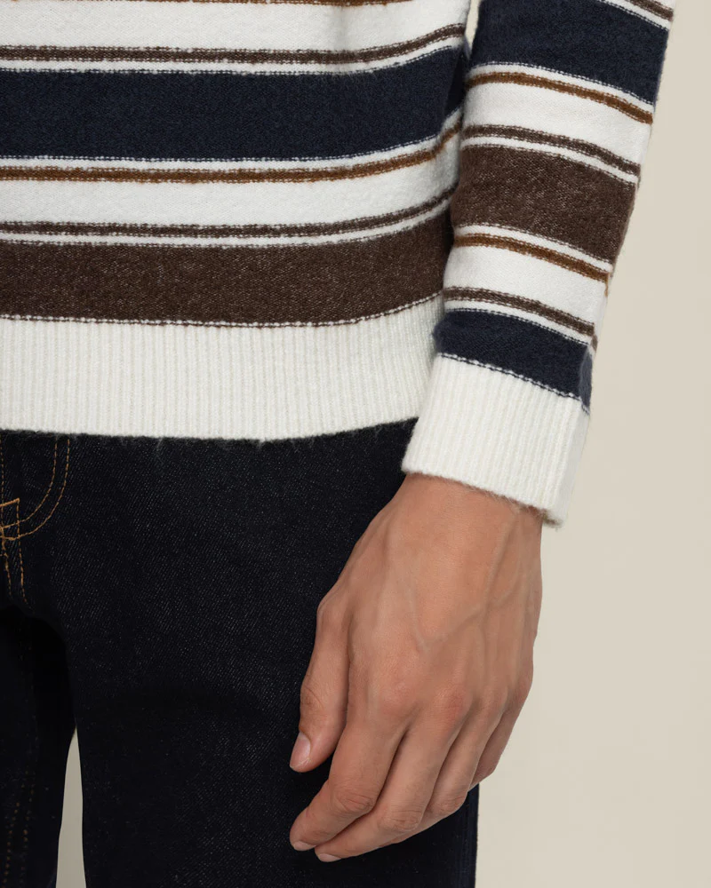 Osterby - Stripe Knitted Long Sleeve Polo Shirt - Image 7