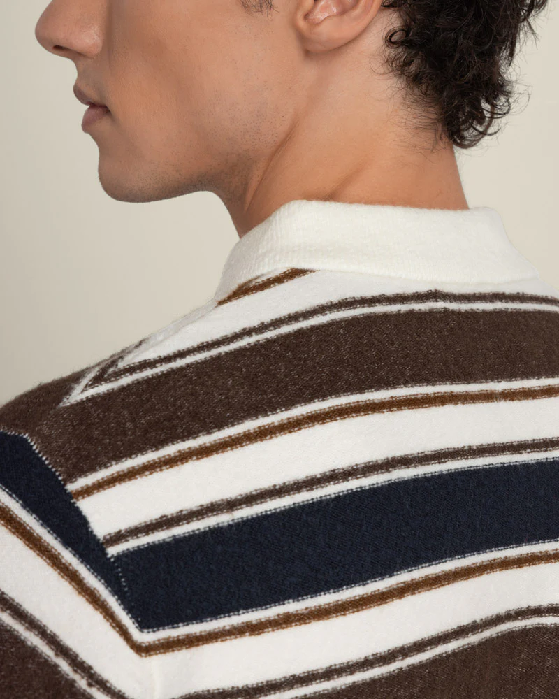 Osterby - Stripe Knitted Long Sleeve Polo Shirt - Image 8
