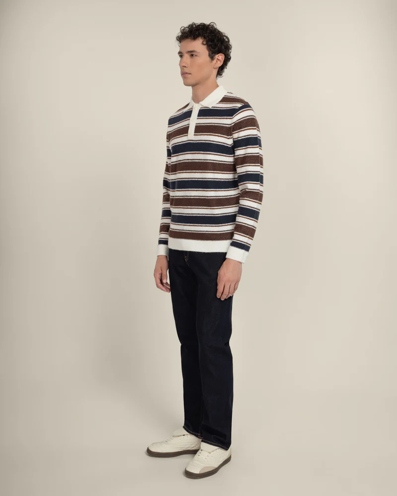 Osterby - Stripe Knitted Long Sleeve Polo Shirt - Image 9